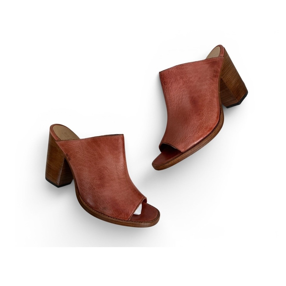 Bed Stu Clavel Mule Heels Womens 9 Blush Rustic Leather Slip On Peep Toe